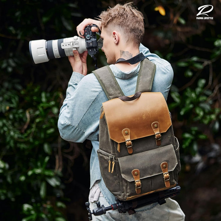 Padwa Lifestyle Kaffee Kamerarucksack - wetterfeste Kameratasche aus gewachstem Memory Canvas mit 16