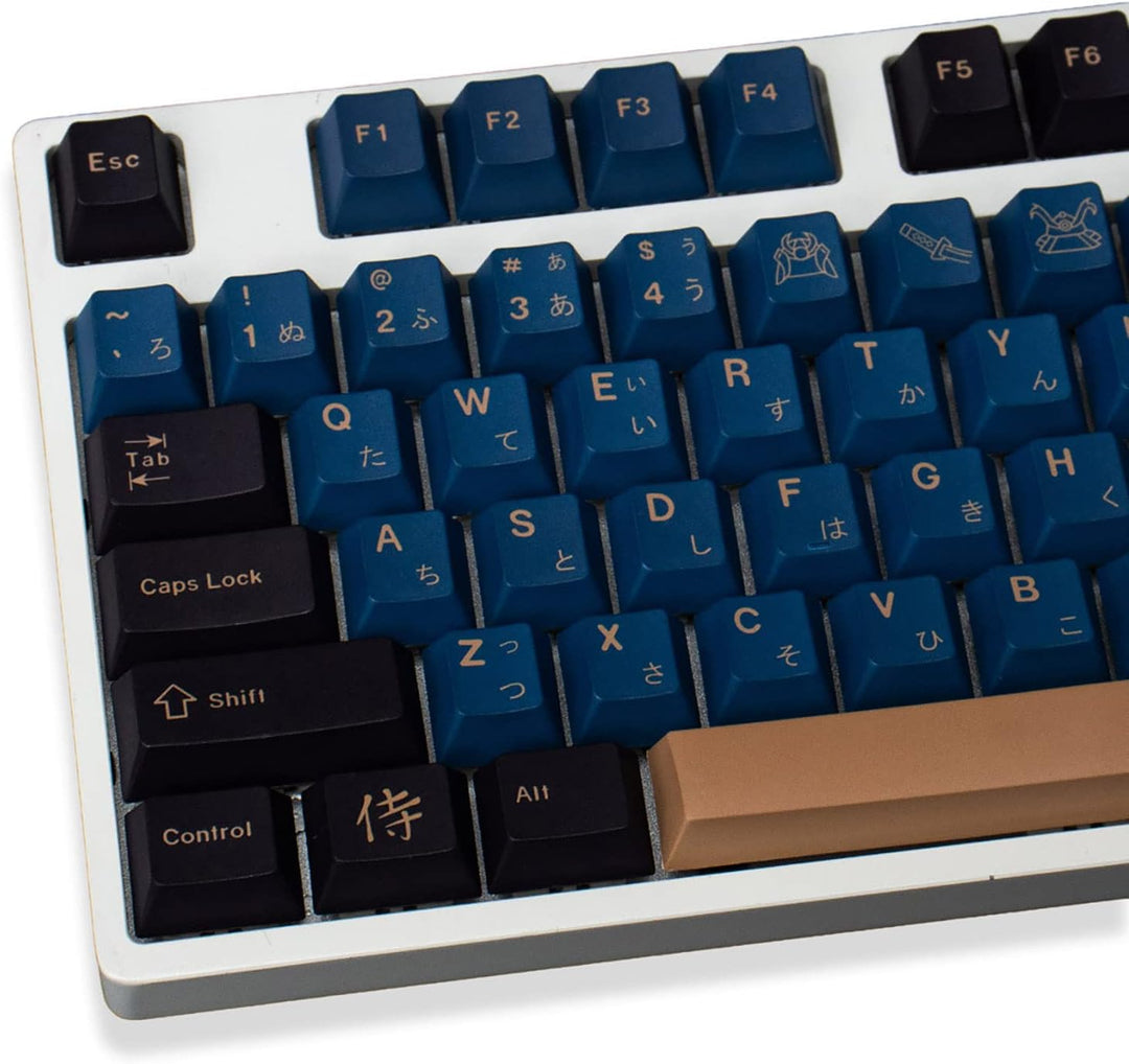 PBT Tastenkappen 129 Tasten Kirschprofil Dye-Sub Blau Samurai Japanisches Tastenkappen-Set für 61/64