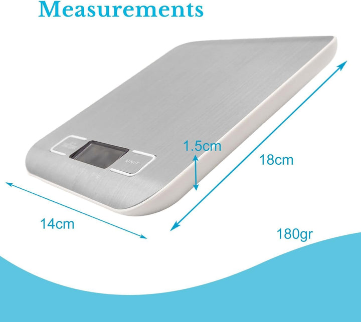 Intirilife Digitale Küchenwaage 5 kg -Silber- Wiederaufladbar per USB & Batteriebetrieb- Elektronisc