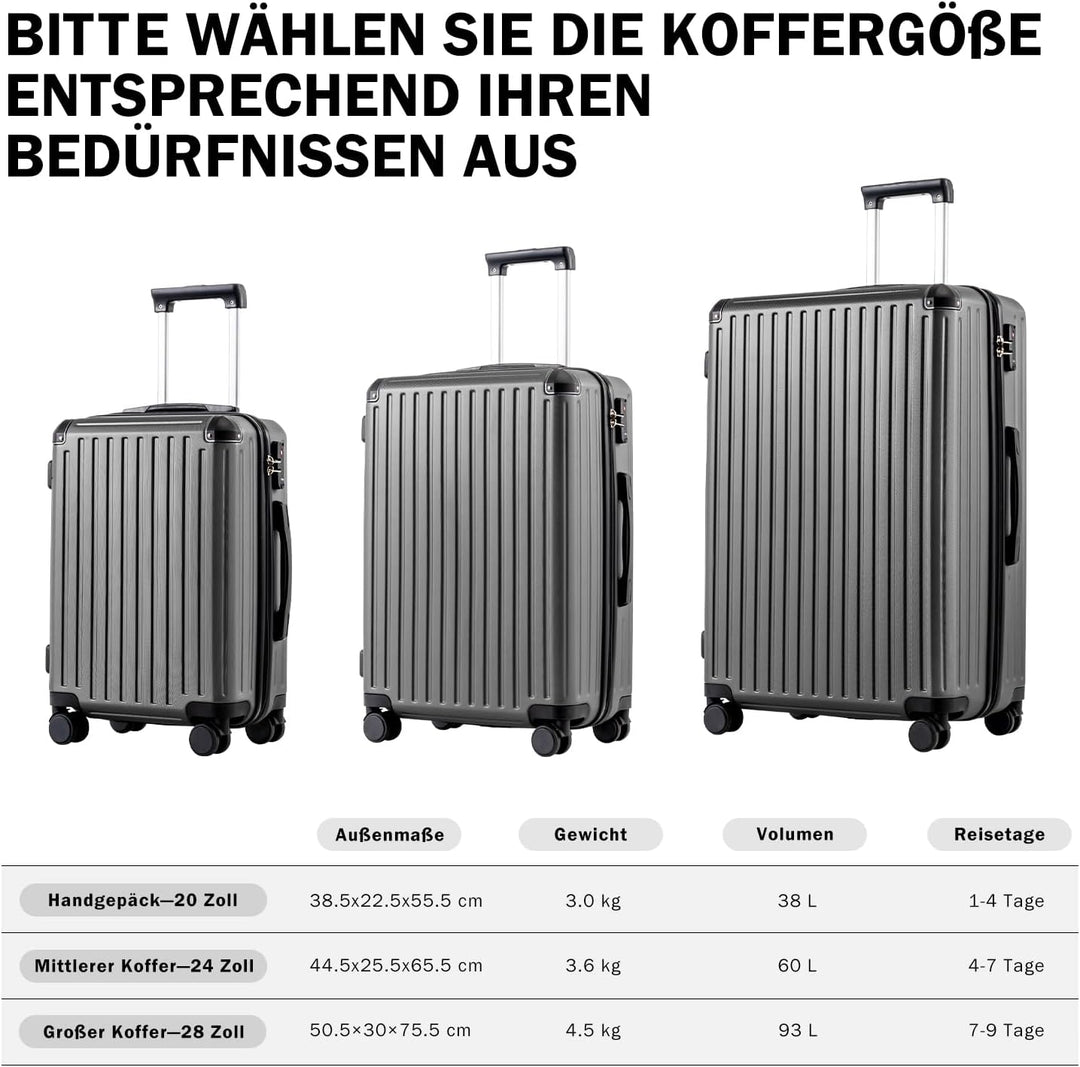 COOLIFE Koffer Trolley-Koffer Hartschalen-Koffer Rollkoffer Reisekoffervon ABS-Material mit TSA-Schl