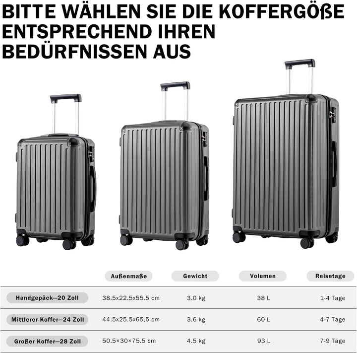COOLIFE Koffer Trolley-Koffer Hartschalen-Koffer Rollkoffer Reisekoffervon ABS-Material mit TSA-Schl
