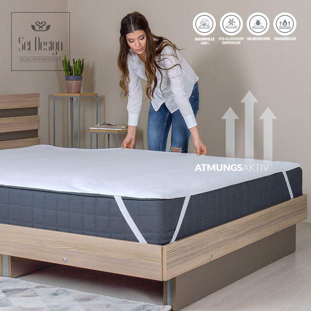 Sei Design wasserdichter Molton-Matratzen-Schoner 100% Baumwolle | wasserundurchlässige Matratzen-Au
