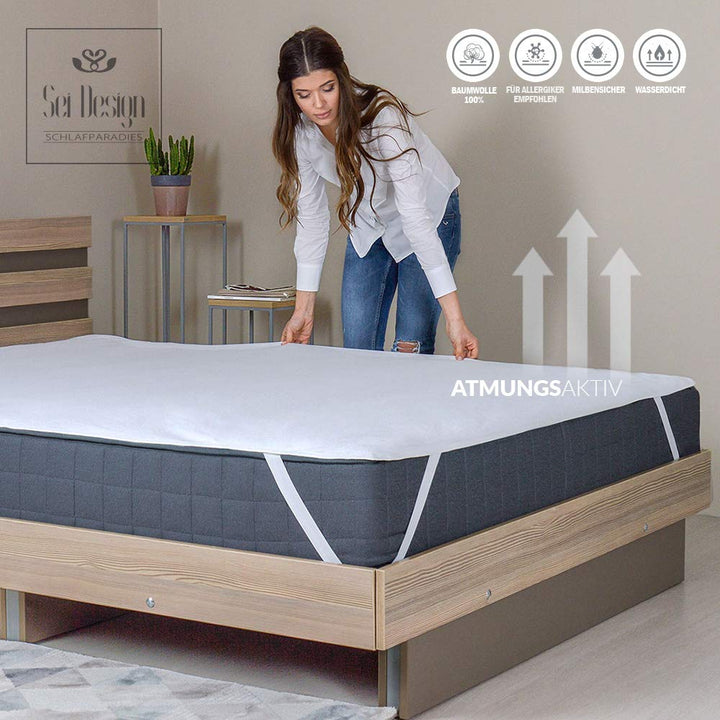 Sei Design wasserdichter Molton-Matratzen-Schoner 100% Baumwolle | wasserundurchlässige Matratzen-Au