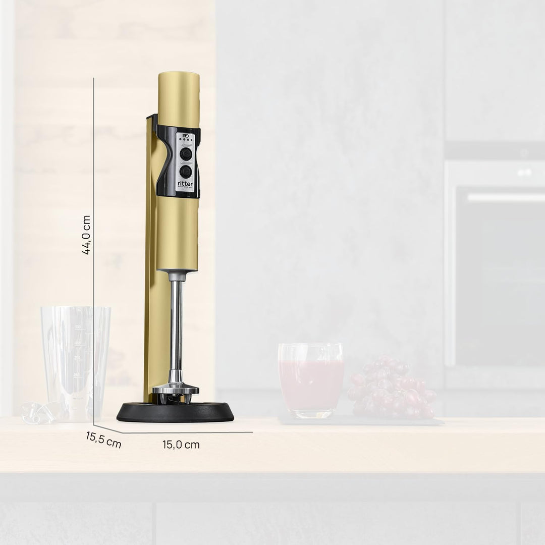 ritter stilo 7 Plus kabelloser Stabmixer, Pürierstab mit Akku aus Vollmetall, Made in Germany, Gold