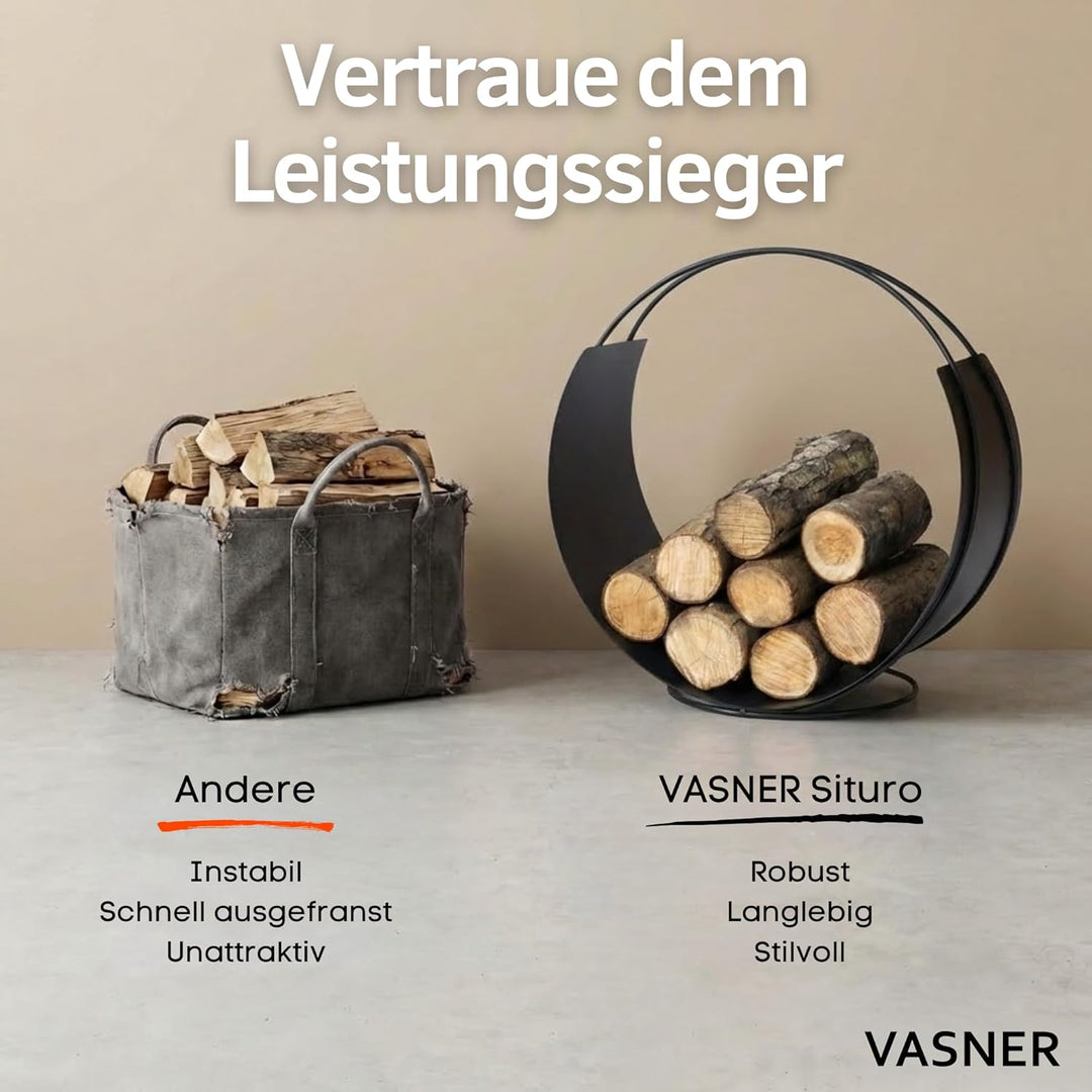 VASNER Situro S1/S2 Holzkorb, Kaminholzkorb Metall rund modern, praktische Brennholz Aufbewahrung, F