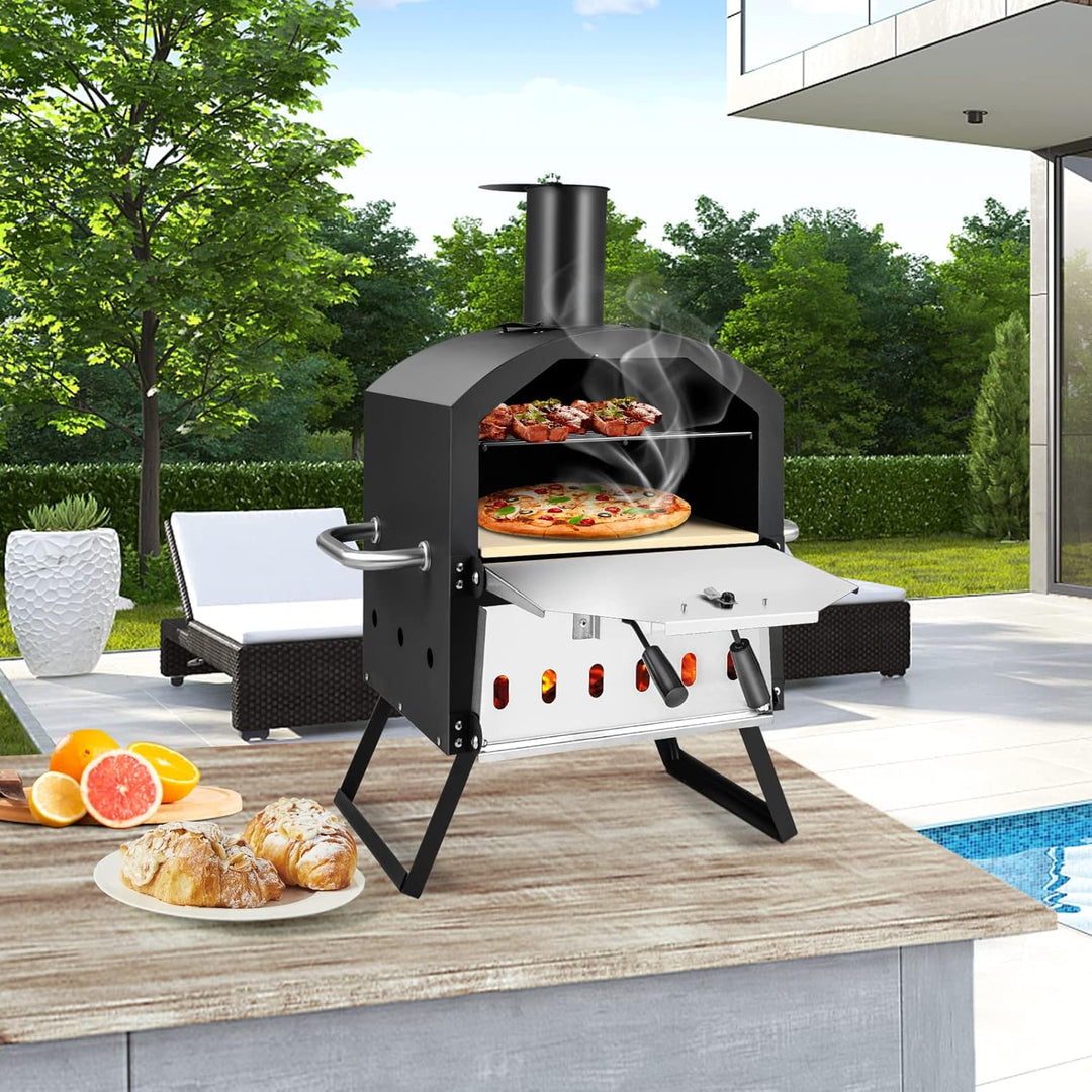 COSTWAY Outdoor Pizzaofen, 2-lagigem Pizza Ofen mit Grillrost, Pizzastein, Pizzaschaufel, wasserdich
