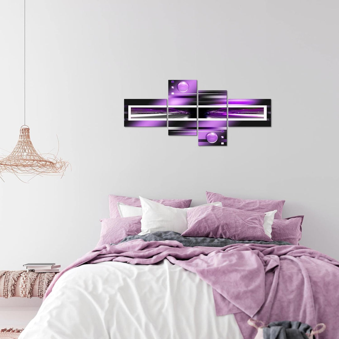 Runa Art Bild Modern Abstrakt - Made in Germany - Wandbilder Violett Lila Schwarz 4 Teilig 101942c 1