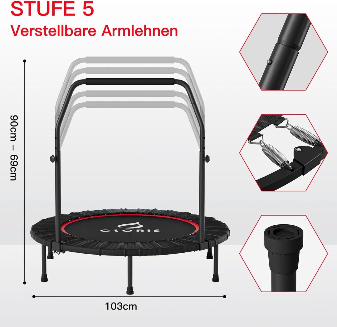 CLORIS 101,6 cm faltbares Fitness-Trampolin – maximale Belastung 220bl, Rebounder mit verstellbarem