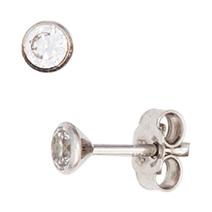 Jobo Damen-Ohrstecker aus 333 Weissgold mit Zirkonia Rund 3,4mm, 3,4mm