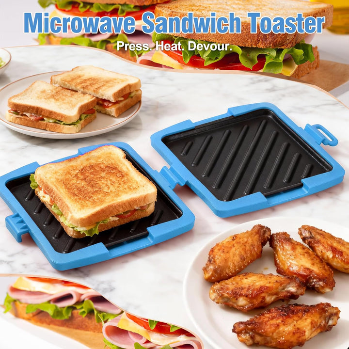 Sandwichmaker Mikrowellen, Sandwichtoaster 16 x 16 cm, Kontaktgrill Abnehmbare Platten und Silikonsc