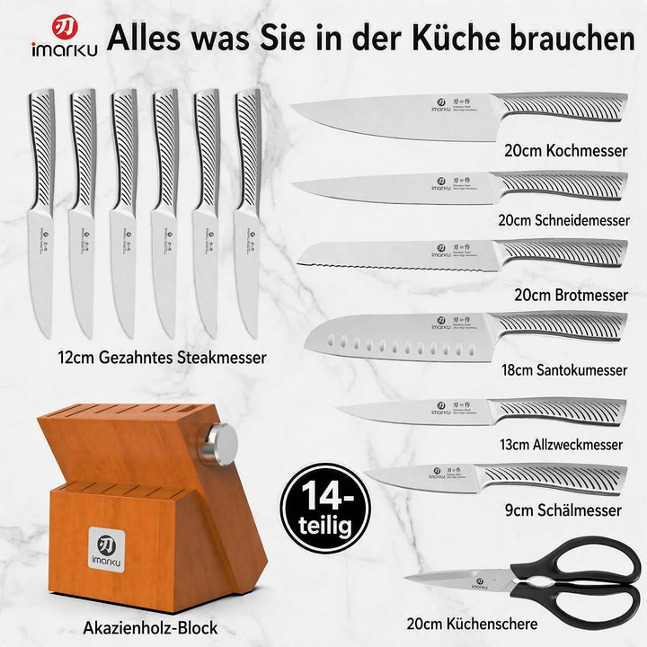 imarku Messerblock mit Messer, 14-TLG hochwertige Küchenmesser, scharfes japanisches Messerset mit H