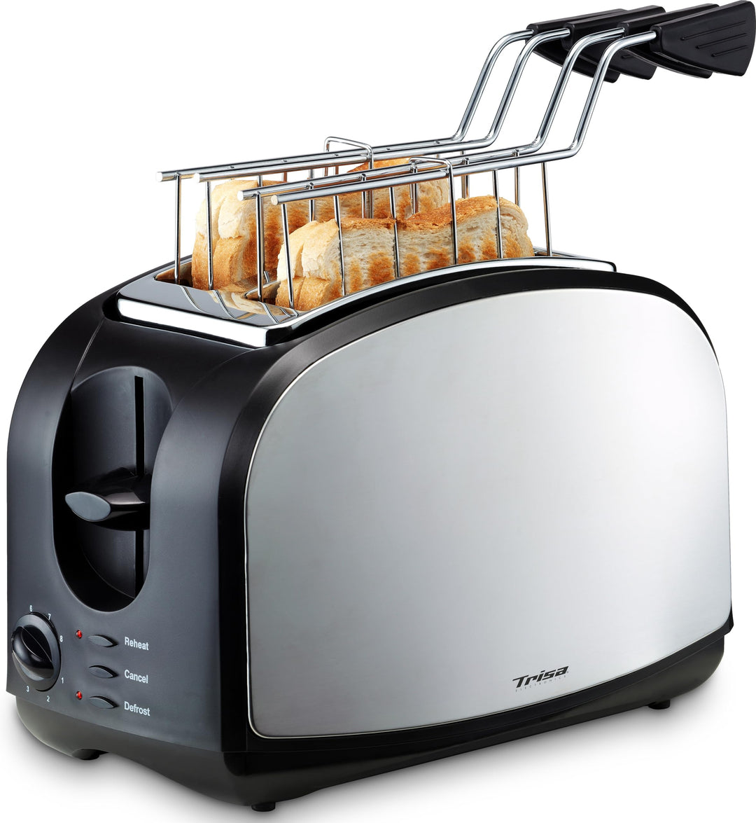 Trisa Toaster 2 Scheiben - 8 Bräunungsstufen, Edelstahlgehäuse, 600W Schnellaufheizen，Toaster mit Br