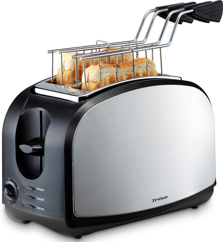 Trisa Toaster 2 Scheiben - 8 Bräunungsstufen, Edelstahlgehäuse, 600W Schnellaufheizen，Toaster mit Br