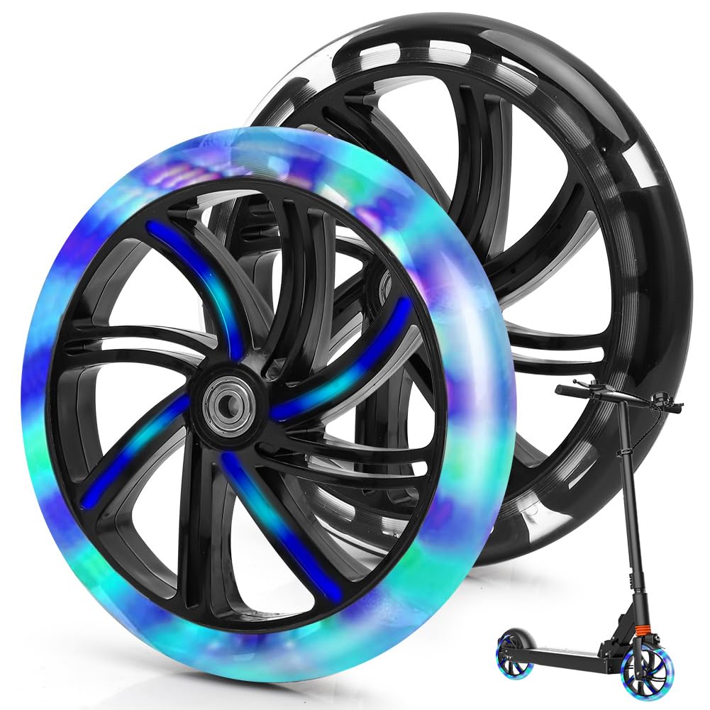 200mm Scooter Rollen, Leuchtende Scooter Rollen, 2 Stück LED-Lichtrollen, Scooter Ersatzräder Räder,