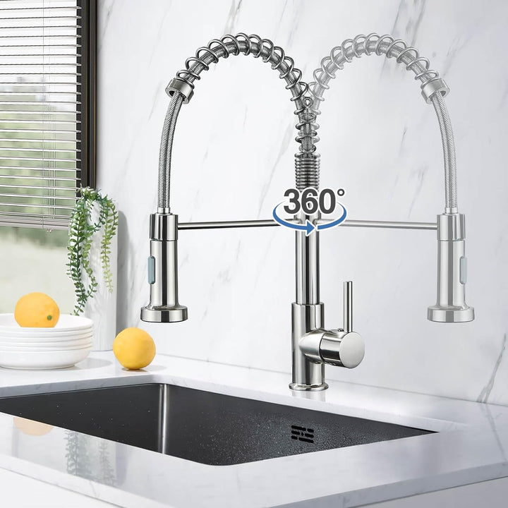 Wasserhahn Küche Hoher Bogen Hochdruck Küchenarmatur mit Herunterziehen Brause Armatur 360° Drehbar