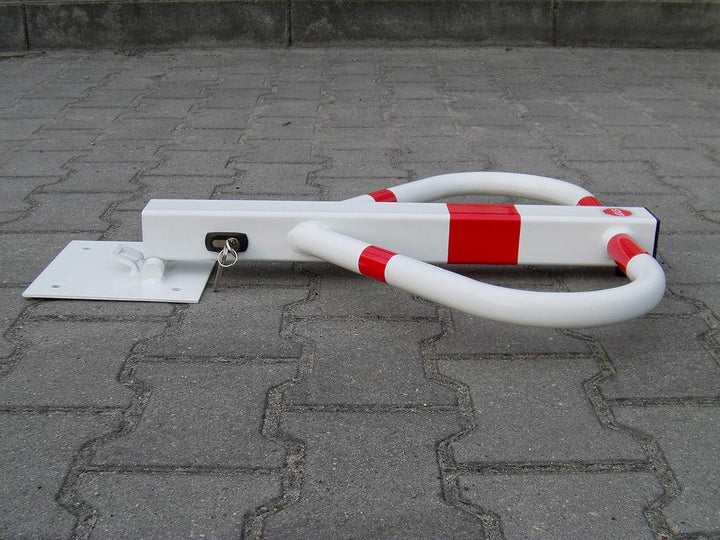 All4You Solide Parksicherung Weiss mit Schlüsseln Absperrung Parksperre Parkplatzbügel Parkplatzsper