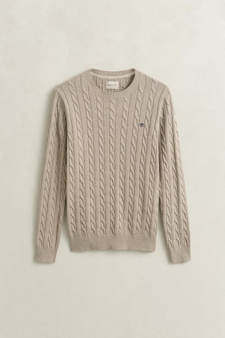 GANT Herren Cotton Cable C-Neck Pullover S Oat Melange, S Oat Melange