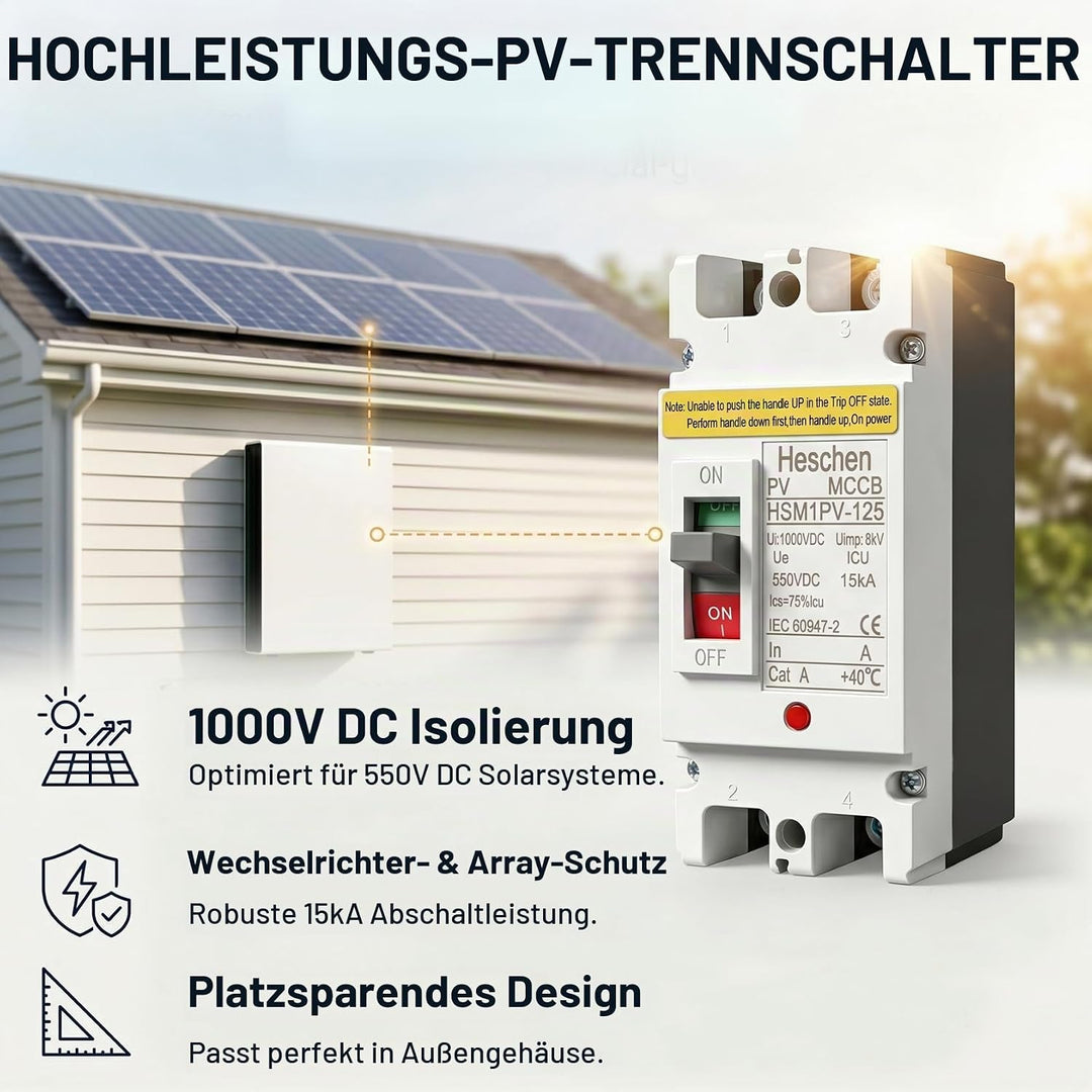 Heschen DC-Leistungsschalter MCCB, 2-polig, DC550V, Photovoltaik-Leistungsschalter, für PV-Solaranla