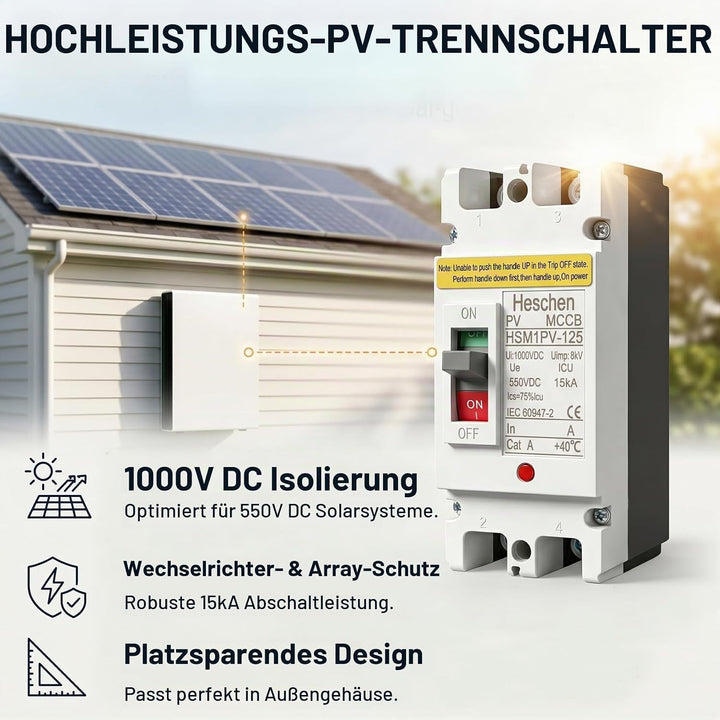 Heschen DC-Leistungsschalter MCCB, 2-polig, DC550V, Photovoltaik-Leistungsschalter, für PV-Solaranla