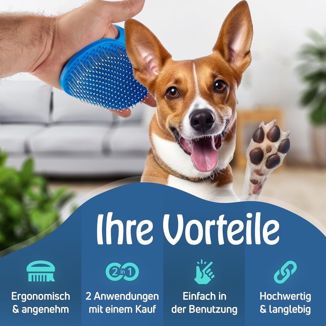 Hundebürste kurzhaar (2er Set) - Premium Striegel für Unterwolle und Deckhaar - Katzenbürste zum Ent