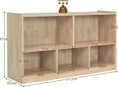 COSTWAY Kinder Spielzeugschrank Holz, Spielzeugregal mit 2 grossen Fächern und 3 kleinen Fächern, of