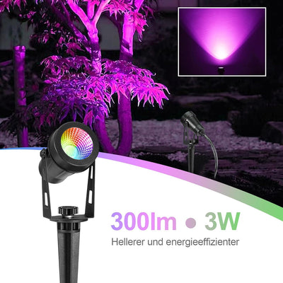 Greenclick Gartenbeleuchtung LED 15m 4er RGB Gartenstrahler mit Strom Erdspiess 12V 3W 1200lm Farbig