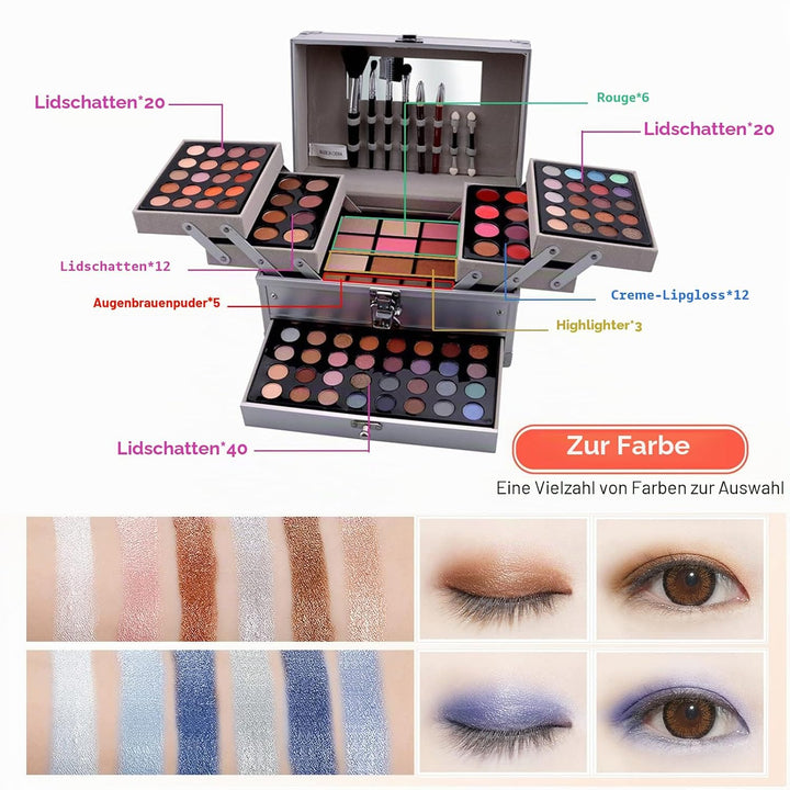MKNZOME Schminkkasten Make-Up Set, Professionelles Kosmetische Schmink Set mit Lidschatten Lippenglo