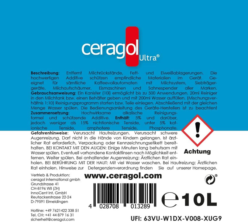 ceragol ultra Milchsystemreiniger, 10L – Milchschaum-Reiniger für Kaffee-Vollautomaten und Milchaufs