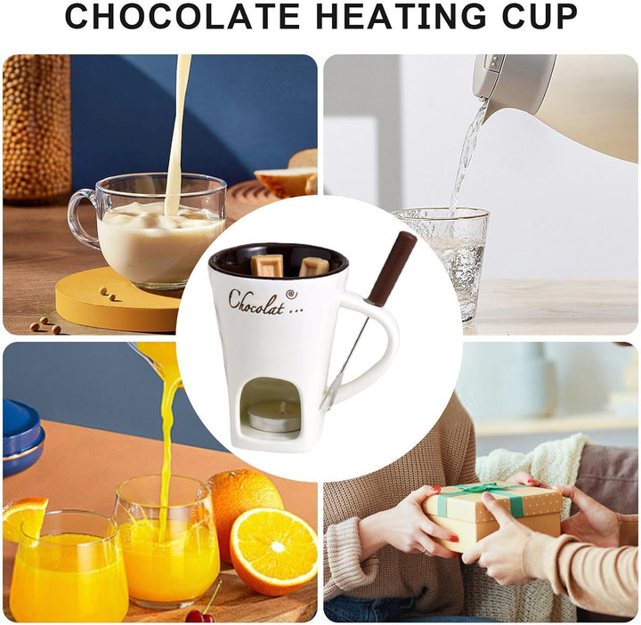 Schokoladen Fondue Becher Set | 130 Ml Teelicht Schokofondue Tasse Aus Keramik | Schoko Fondue Teeli