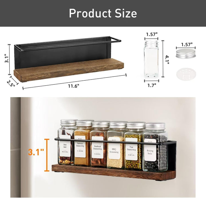 Gewürzregal Magnetisch mit 24 Gläsern, Bambus Magnetregale für Kühlschrank Ohne Bohren Küchenorganis