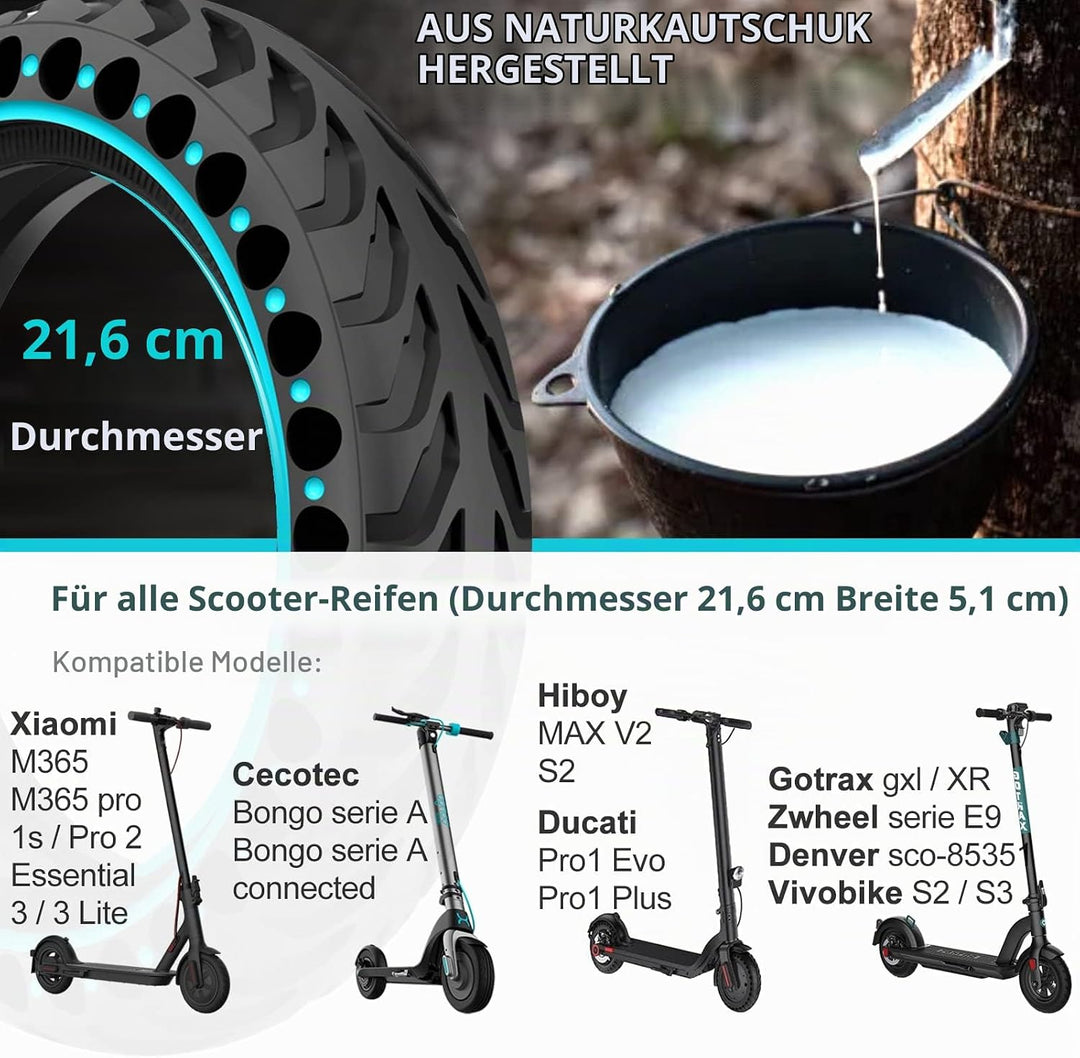 BANGTING 2 PCS 8 1/2 x2 E Scooter Solid Reifen, 8,5 Zoll Vollgummireifen, 50/75-6.1 Ersatzreifen für