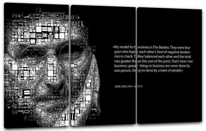 Printed Paintings Leinwand 3-teilig(120x80cm): Steve Jobs Spruch motivierend, Team-Work Zusammena 12