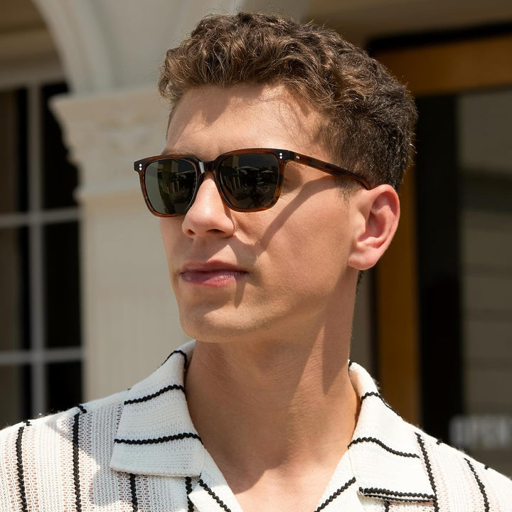 CARFIA Polarisierte Herren Sonnenbrille mit Rechteckig Acetatrahmen, 100% UV-Schutz Sportliche Sonne