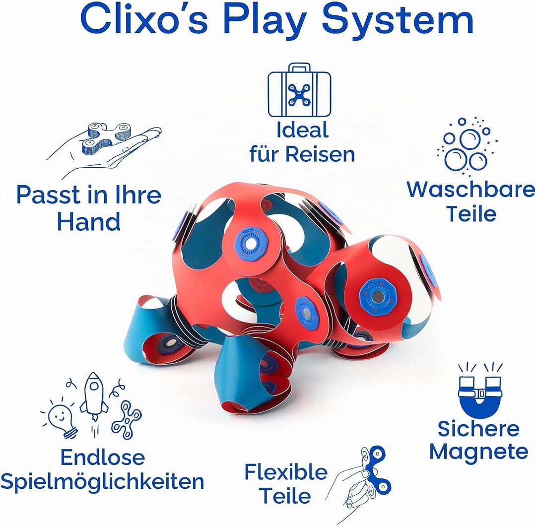 Clixo Crew Pädagogisches Spielzeug für Kinder ab 4 Jahren, Spielzeug Set mit magnetischen Bausteinen
