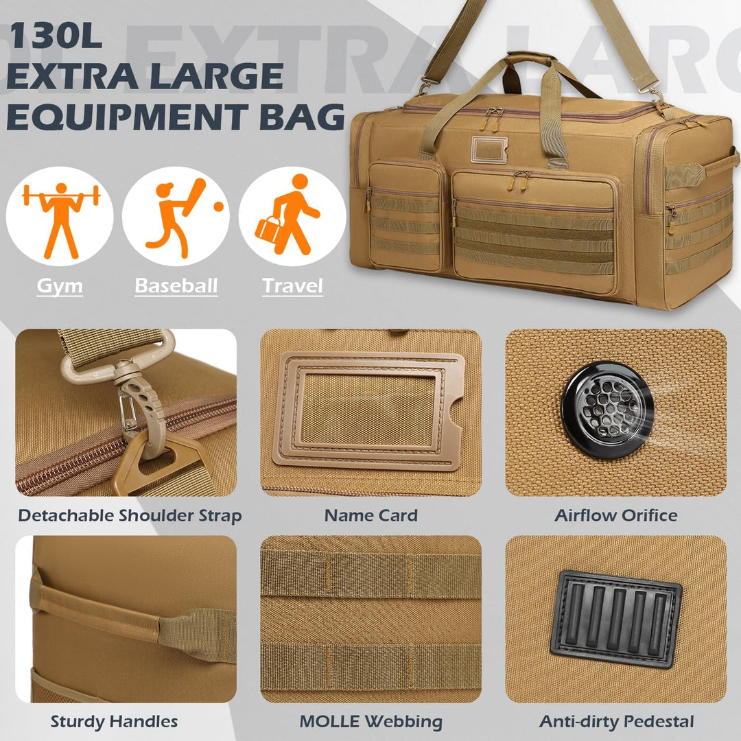 130L grosse Reisetasche Handgepäck Herren Sporttasche mit Schuhfach & Schultergurt Faltbare Sport Ta