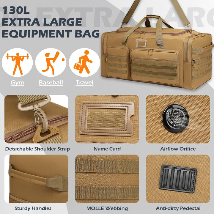 130L grosse Reisetasche Handgepäck Herren Sporttasche mit Schuhfach & Schultergurt Faltbare Sport Ta