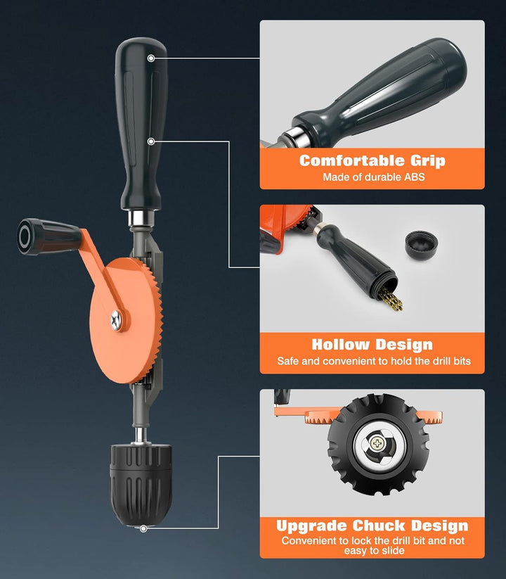Housolution Handbohrmaschine, Leistungsstark 3/8 Zoll (1-10mm) mit 13 Bohrspitzen Spannfutter Stahlg