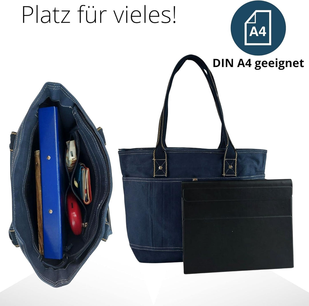 Domelo Damen Handtasche/Shopper. Vegane Schultertasche aus Canvas. Grosse schlichte Tote Tasche aus