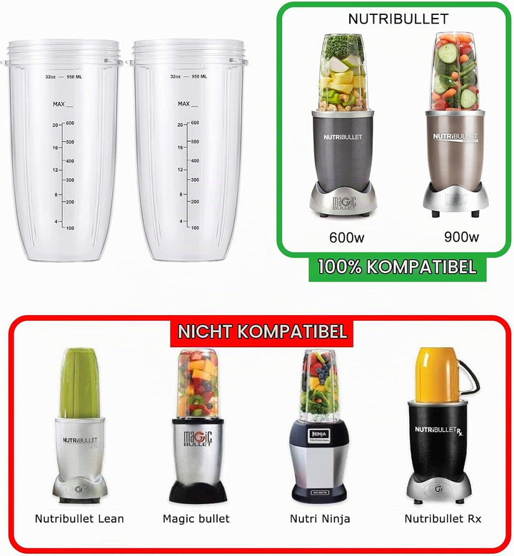 950ml Becher Kompatibel mit NutriBullet 600 W/Pro 900 W Elektrischer Mixer, Cups, Entsafterbecher Er