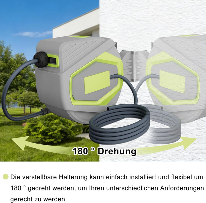 LZQ Gartenschlauch Aufroller 28+2m, Schlauchtrommel mit 10 Funktionen Handbrause & 180° Schwenkhalte