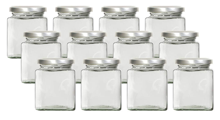 mikken 12x Gewürzglas Einmachglas eckig 212 ml mit Beschriftungsetiketten