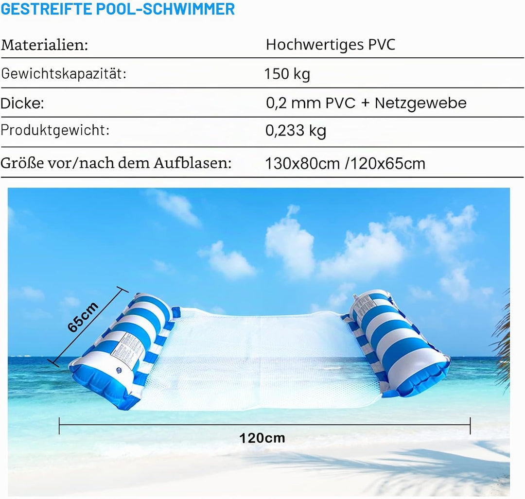 2 Stück Aufblasbare Wasserhängematte Schwimmbett, 4 in 1 Luftmatratze Pool, Wasser Hängematte, Pool