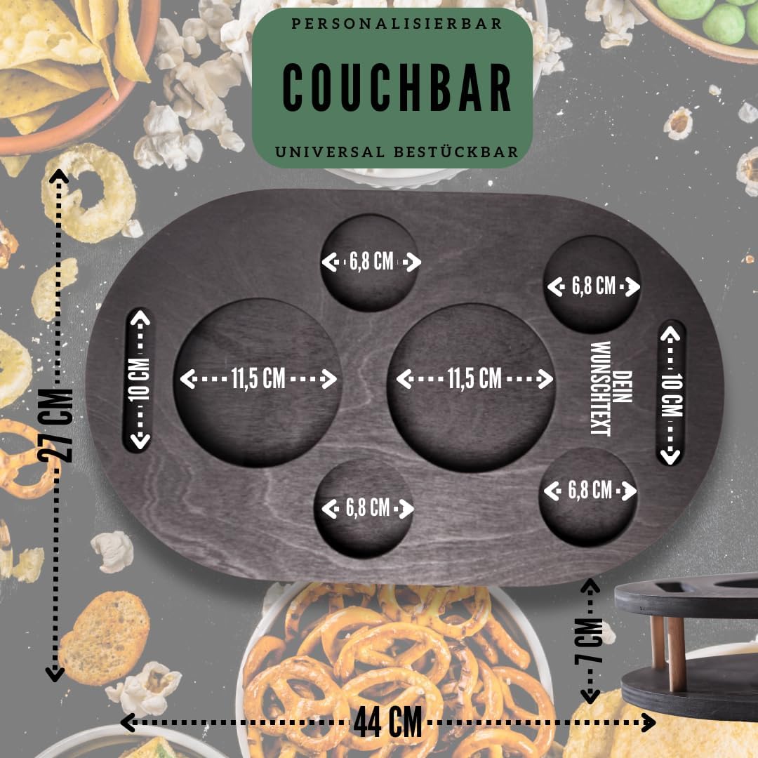 Couchbar Snackbox in schwarz mit 4 Glasschalen - Sofabar für Snacks und Getränke - Couchtabletts mit