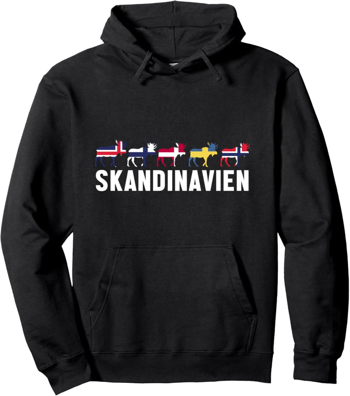 Skandinavien Schweden Norwegen Dänemark Flaggen Elch Urlaub Pullover Hoodie