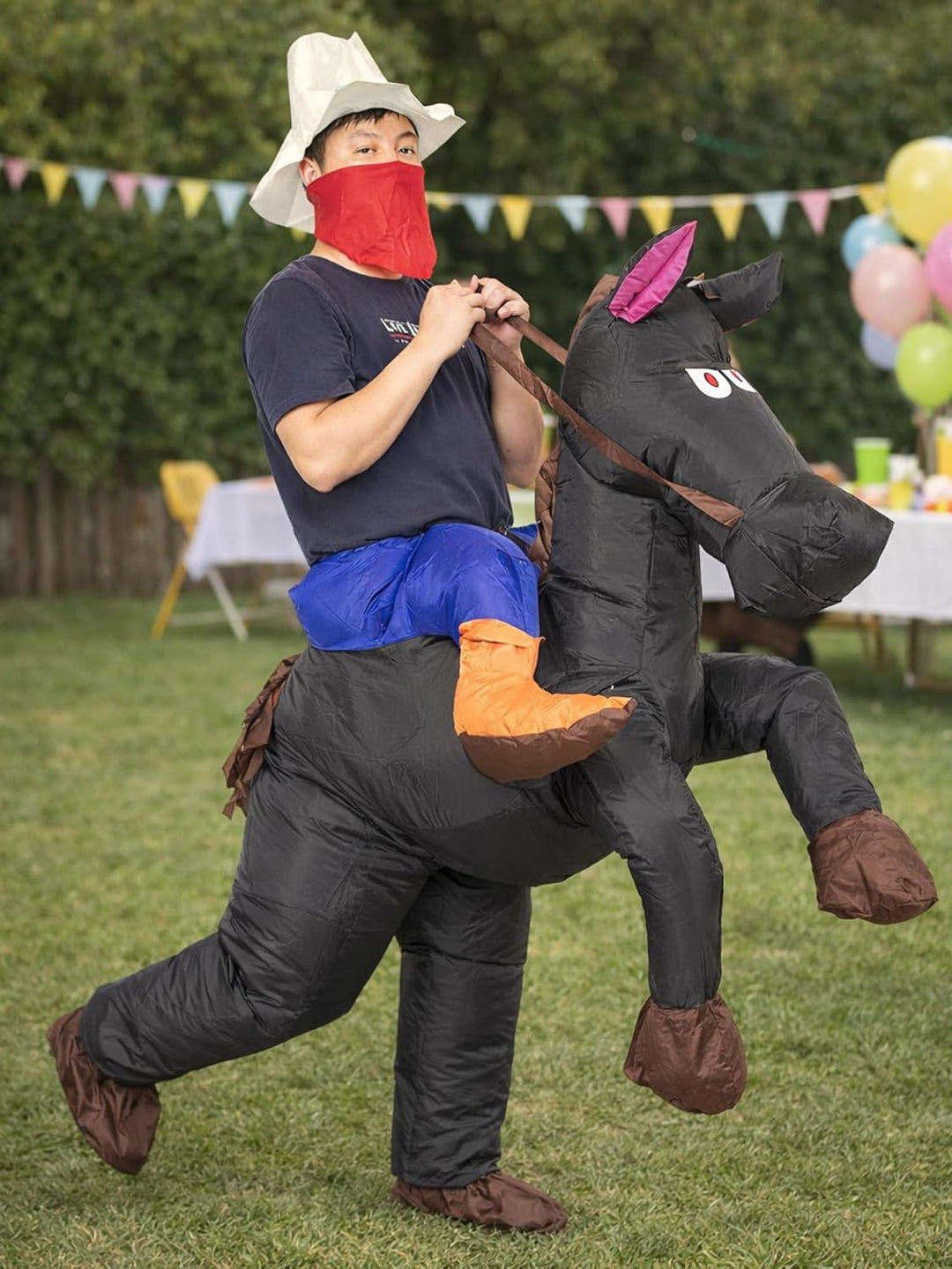 JYZCOS Aufblasbares Cowboy-Kostüm für Erwachsene, Western Pferd Reiter Kostüm Schwarz, Schwarz
