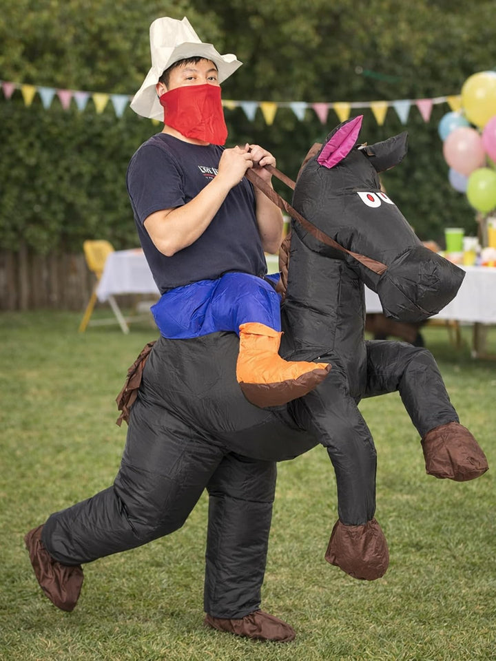 JYZCOS Aufblasbares Cowboy-Kostüm für Erwachsene, Western Pferd Reiter Kostüm Schwarz, Schwarz