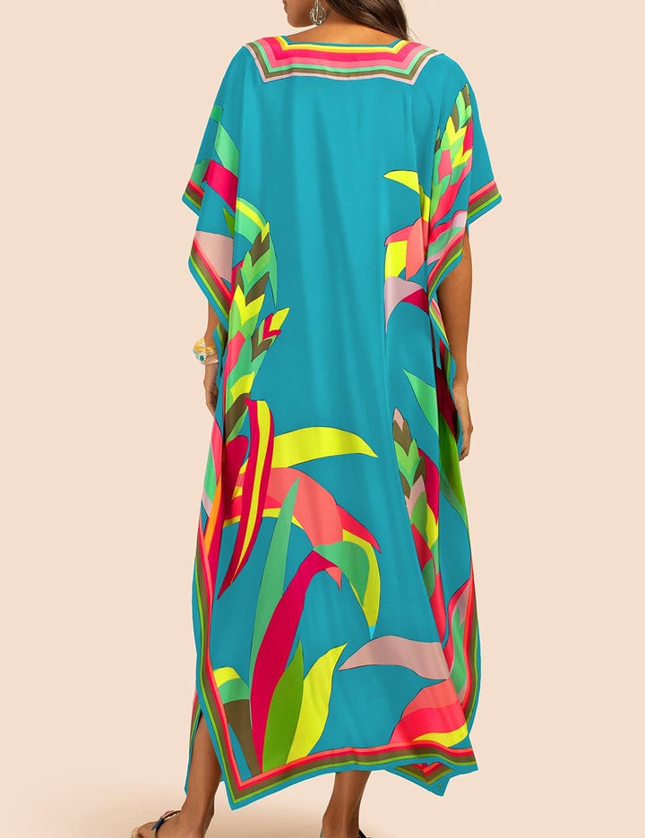 Bsubseach Damen Casual Beach Kaftan Kleid Kurzarm Loungewear Caftan Strandkleid C-sky blau, C-sky bl