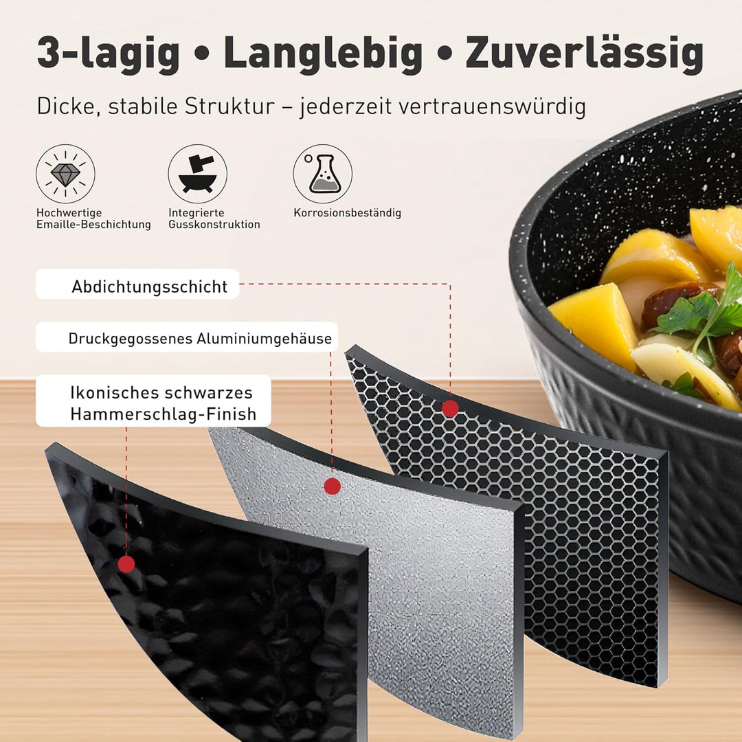 Kitchen Academy Topfset Antihaft mit Glasdeckeln Töpfe Set Pfannenset Granit Beschichteter Topf Indu