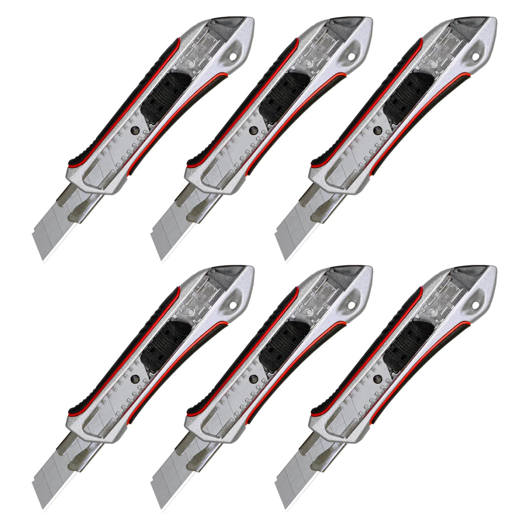 Pemium Cuttermesser 18 mm Teppichmesser 6 Stück Alu Druckguss gummierter Griff | Profi Cutter für 18