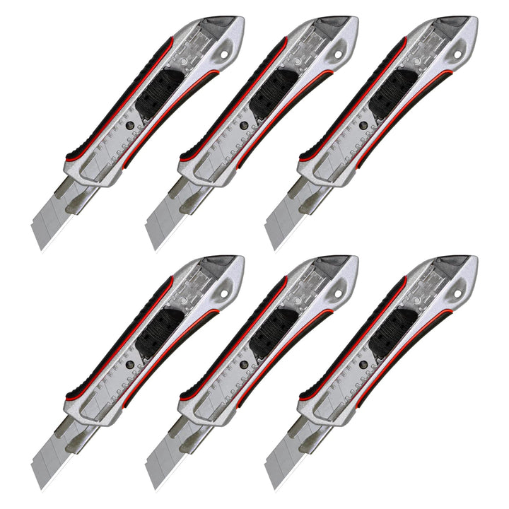Pemium Cuttermesser 18 mm Teppichmesser 6 Stück Alu Druckguss gummierter Griff | Profi Cutter für 18